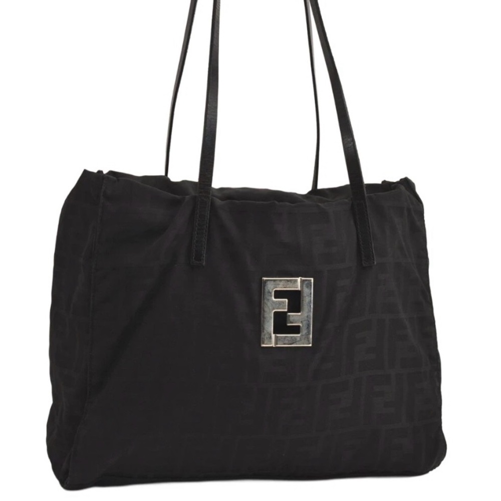 Fendi Zucca Black Nylon Tote Leather Handles